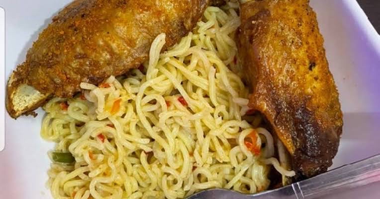 Noodles and chicken lap