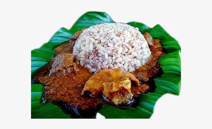 Ofada rice and beef