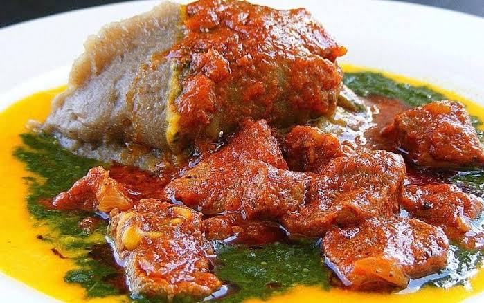 Amala served with beef  