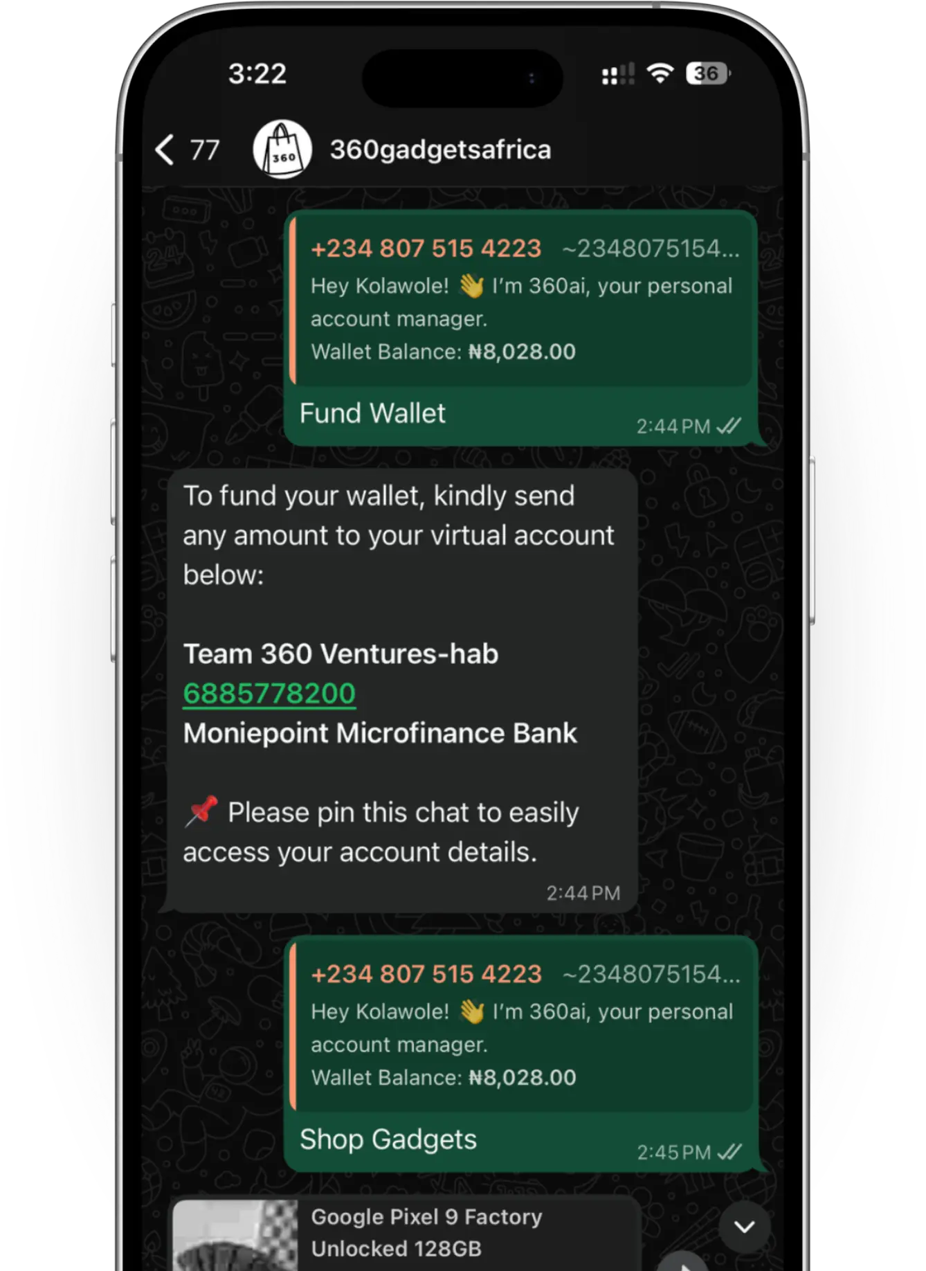 360AI supporting wallet funding and account management