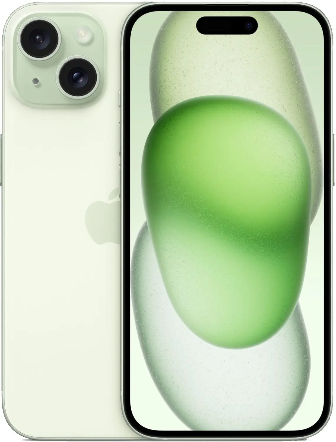 iPhone 15 in green, back and front