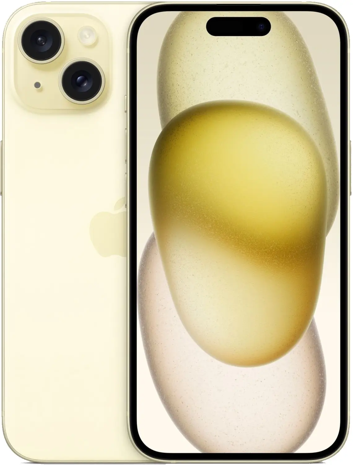 iPhone 15 in yellow, back and front