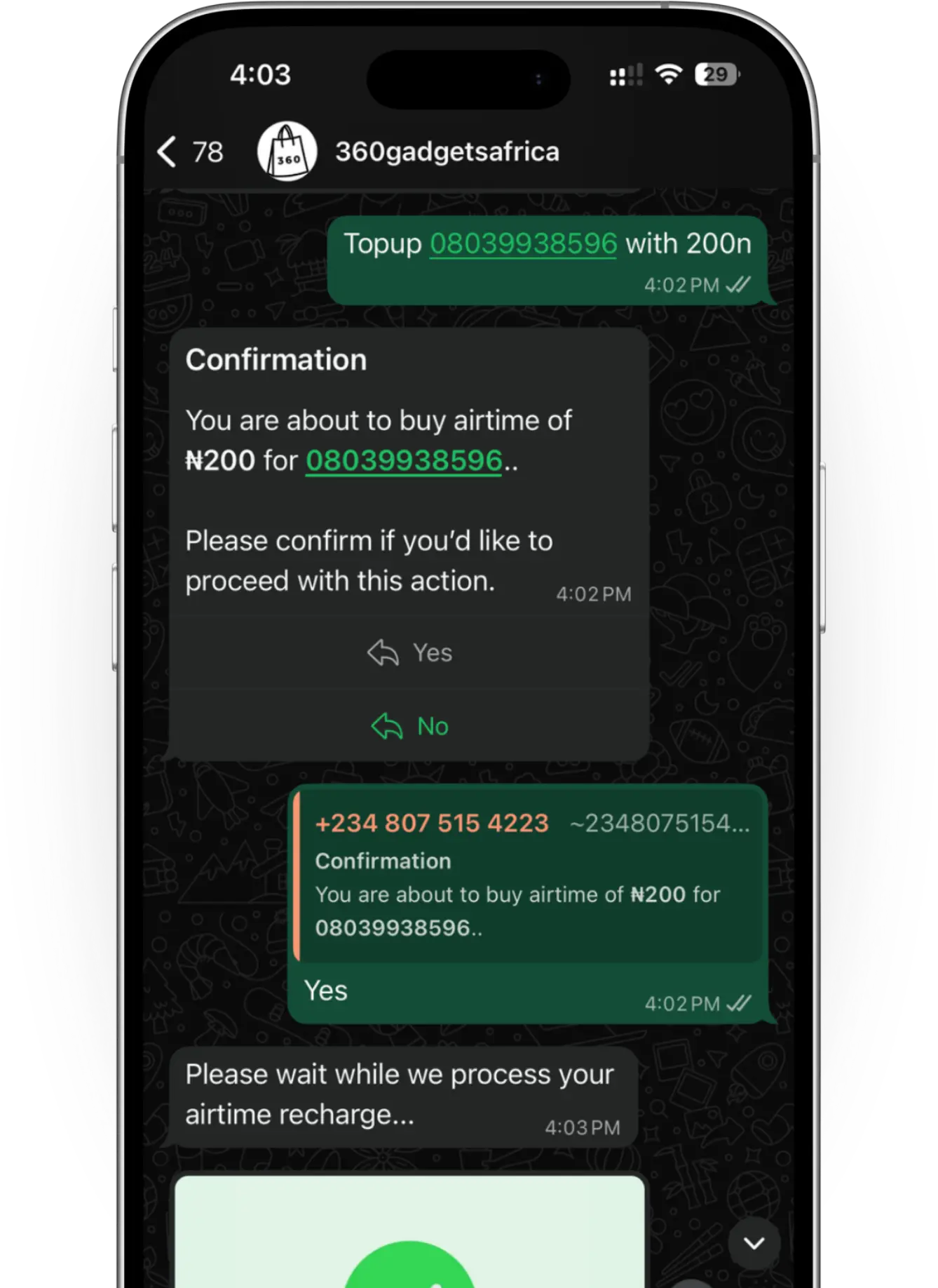 360AI guiding airtime and VTU data purchases